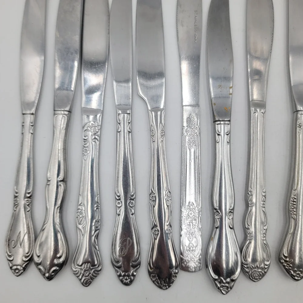 19pc Mixed Stainless Steel Knives Lot Floral Ornate Patterns Arts Crafts DIY